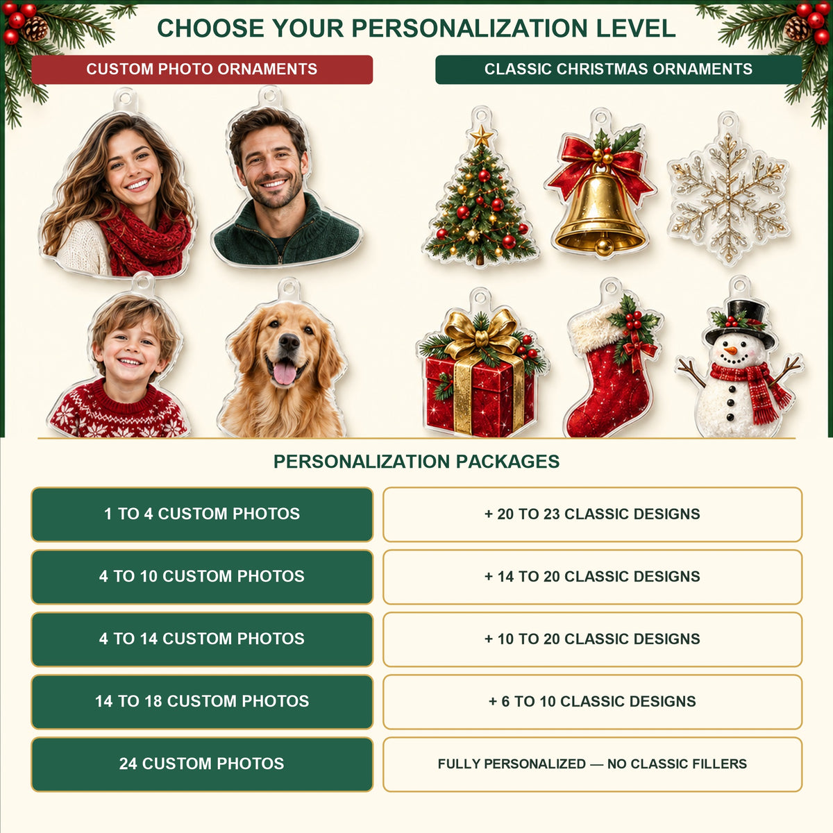 Personalized Family Advent Calendar with 24 Custom Photo Acrylic Ornaments, Wooden Christmas Countdown Box, Custom Holiday Gift for Family