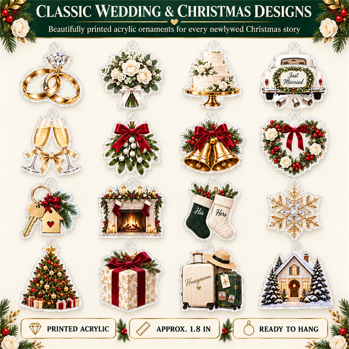 Personalized Newlywed Advent Calendar with 24 Custom Photo Acrylic Ornaments, Our First Christmas Married Gift, Wedding Keepsake for Couple