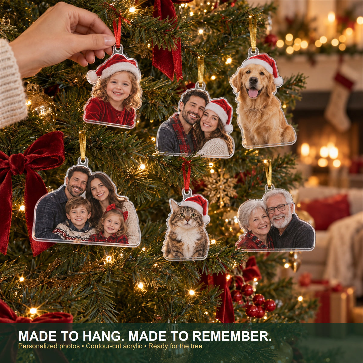 Personalized Family Advent Calendar with 24 Custom Photo Acrylic Ornaments, Wooden Christmas Countdown Box, Custom Holiday Gift for Family