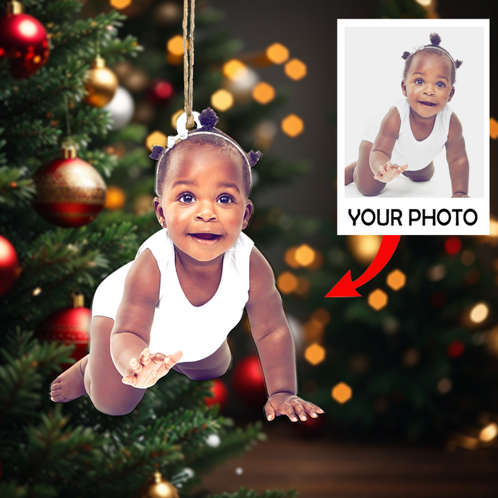 Custom Photo Ornament - Gift For Baby - Baby First Christmas Ornament | Black Baby