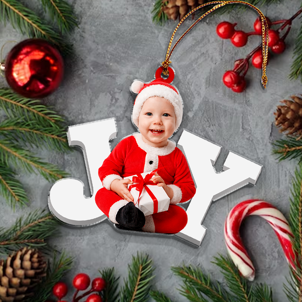 Custom photo Ornament - ersonalized Custom Photo Mica Ornament - Christmas Gift For Kid, Family Members| Joy
