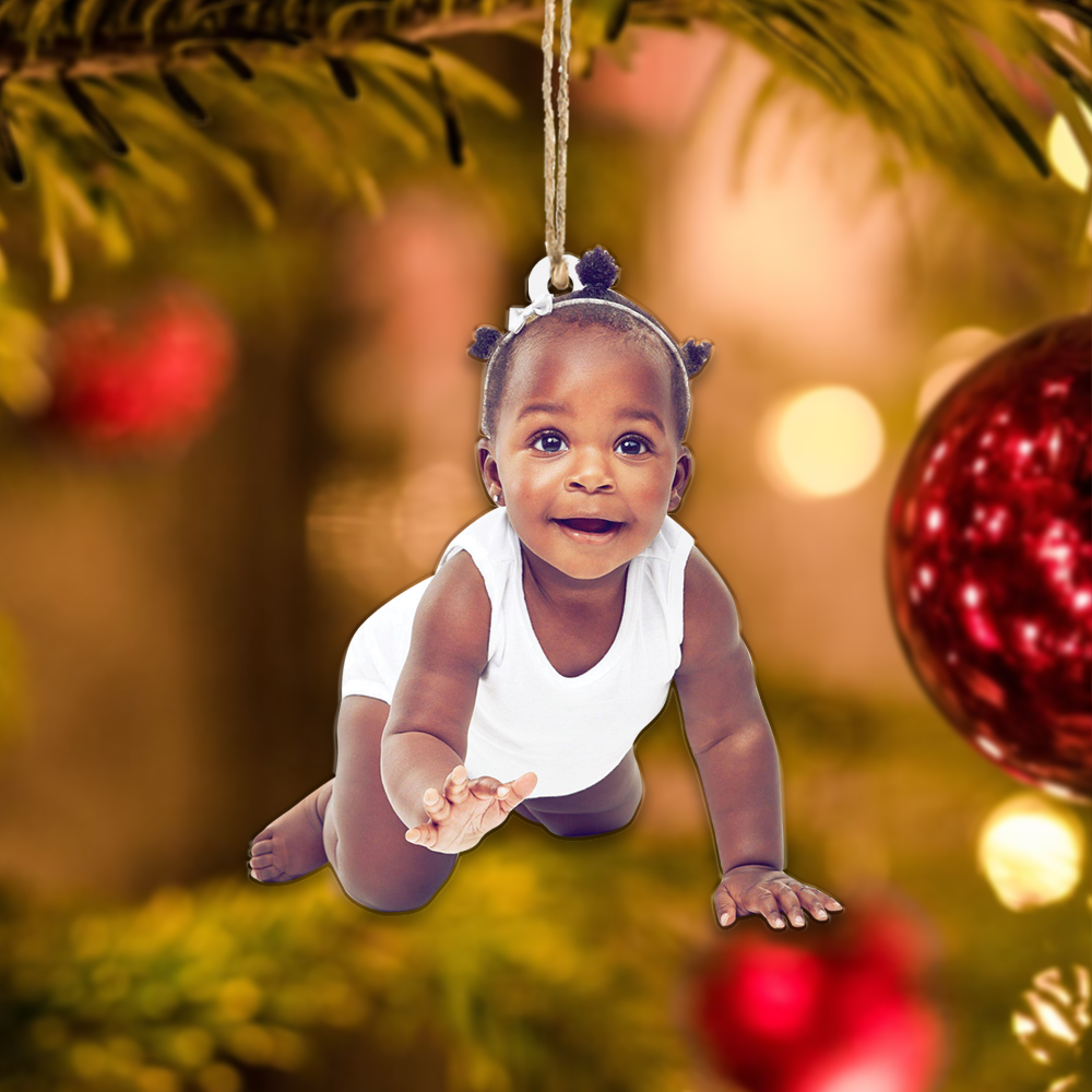 Custom Photo Ornament - Gift For Baby - Baby First Christmas Ornament | Black Baby