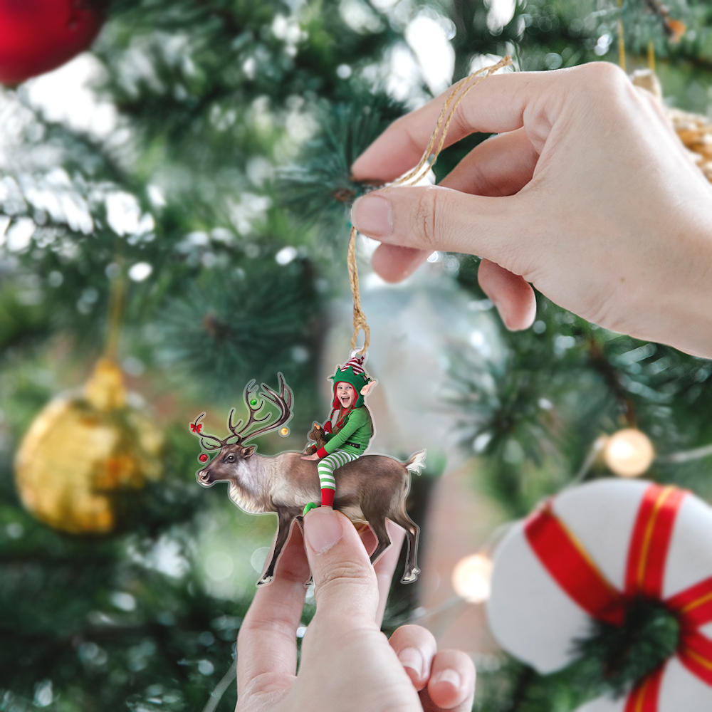Custom Photo Ornament - Personalized Kid Photo Mica Ornament - Kid Dinosaur - Christmas Gift For Family Members, Kids | Riding Kid