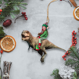 Custom Photo Ornament - Personalized Kid Photo Mica Ornament - Kid Dinosaur - Christmas Gift For Family Members, Kids | Riding Kid