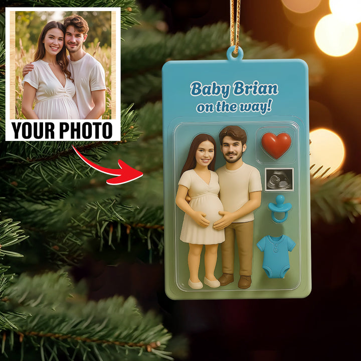 Turn Your Photo into an Action Figure - Custom Photo Ornament Toy Box Portrait | Expecting Couple
