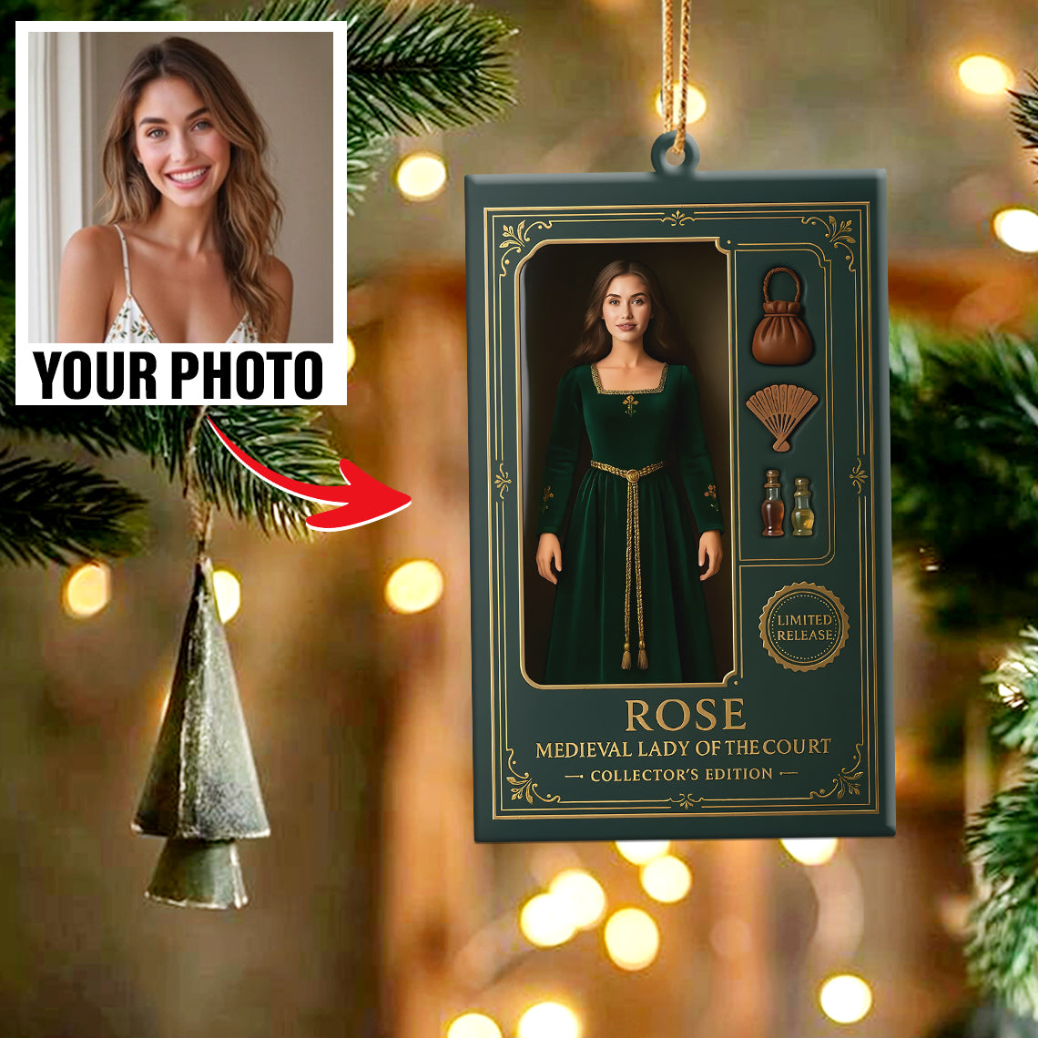 Turn Your Photo into an Action Figure - Custom Photo Ornament Toy Box Portrait | Medieval Lady