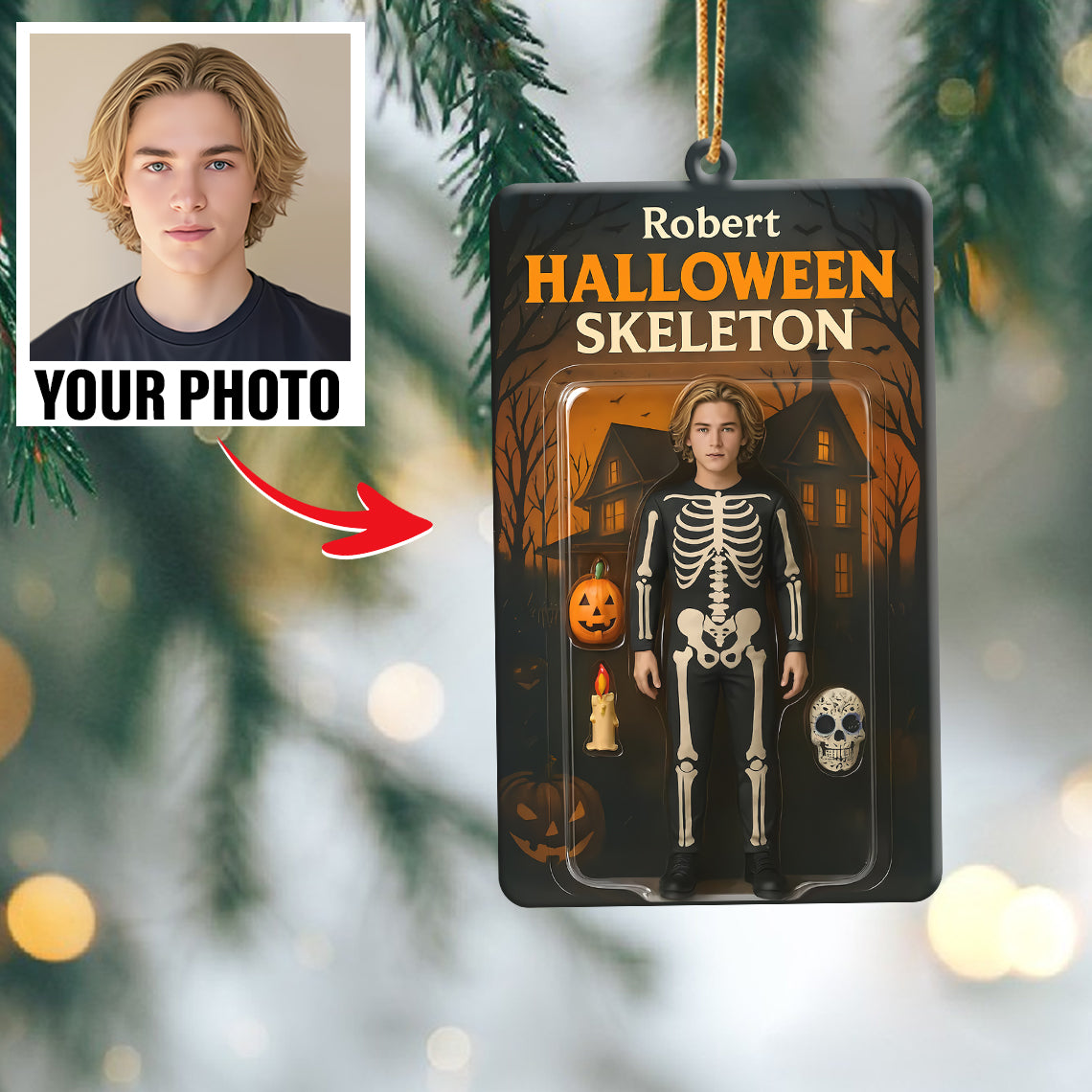 Turn Your Photo into an Action Figure - Custom Photo Ornament Toy Box Portrait | Halloween Skeleton
