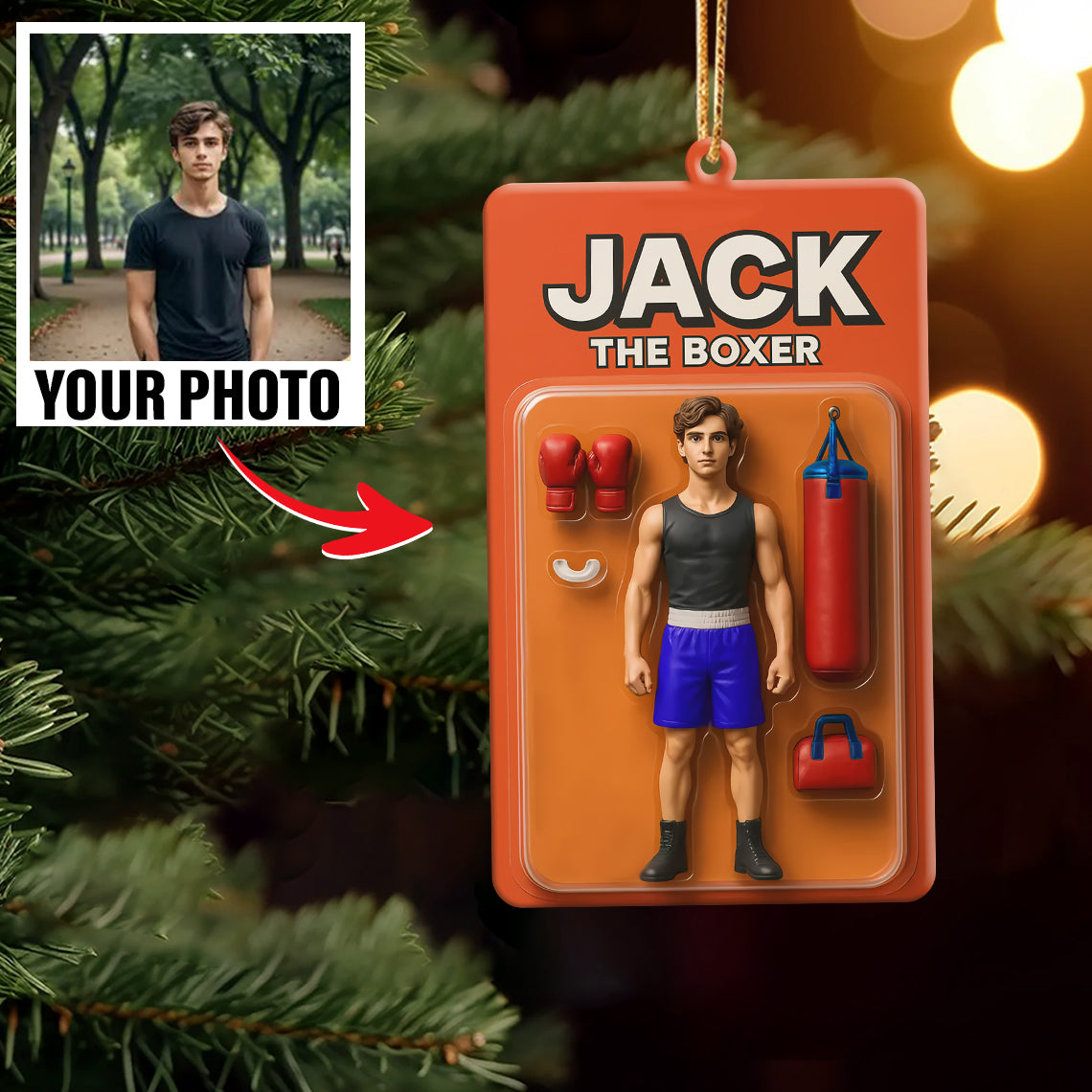 Turn Your Photo into an Action Figure - Custom Photo Ornament Toy Box Portrait | Boxer