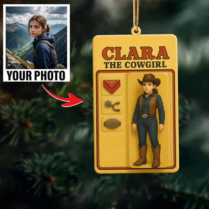 Turn Your Photo into an Action Figure - Custom Photo Ornament Toy Box Portrait | Cowgirl