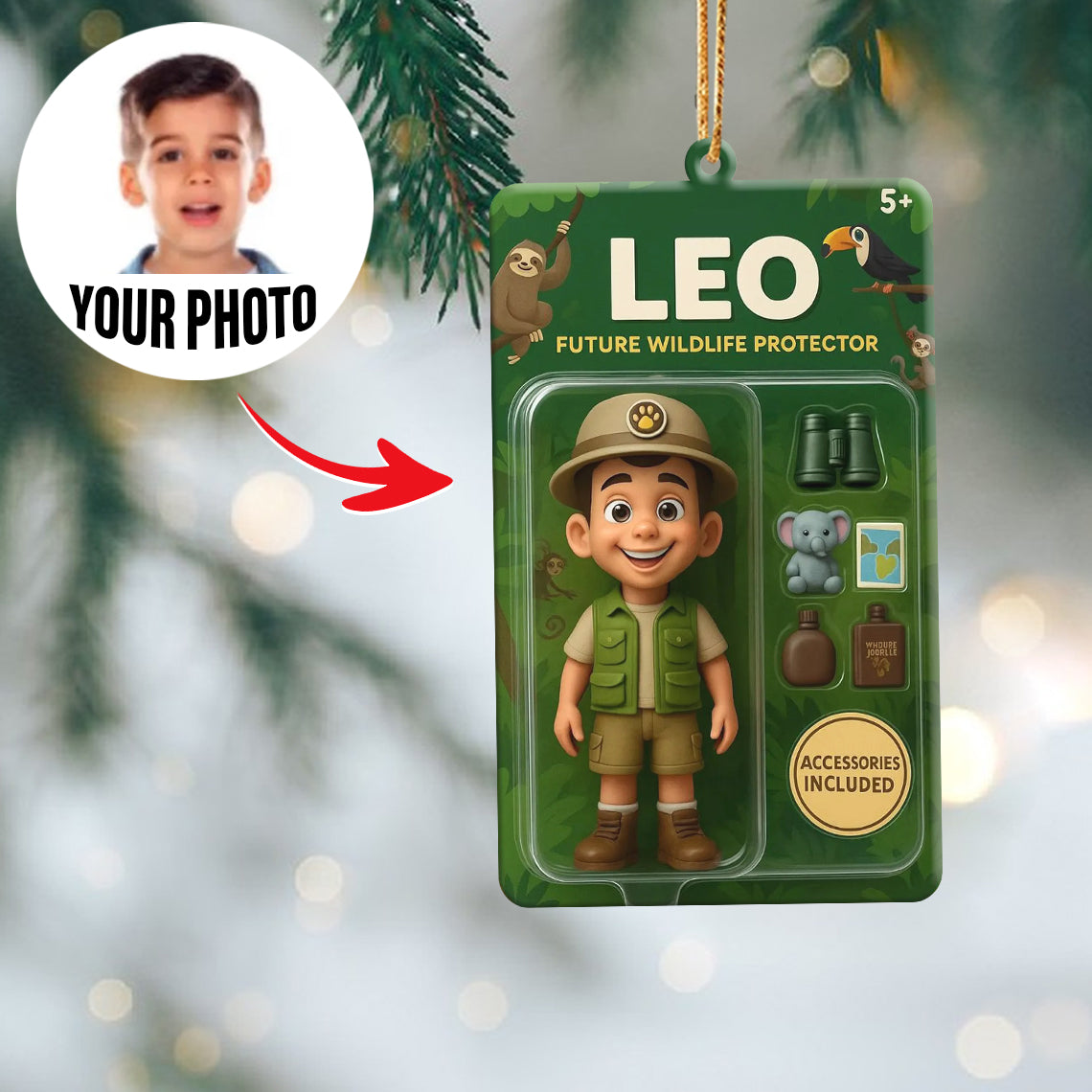 Turn Your Photo into an Action Figure - Custom Photo Ornament Toy Box Portrait | Wildlife Protector