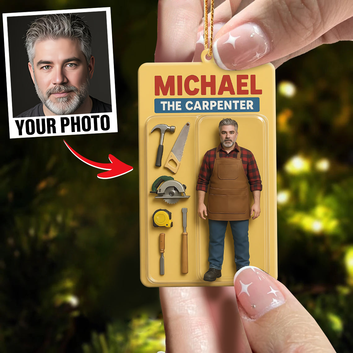 Turn Your Photo into an Action Figure - Custom Photo Ornament Toy Box Portrait | Carpenter