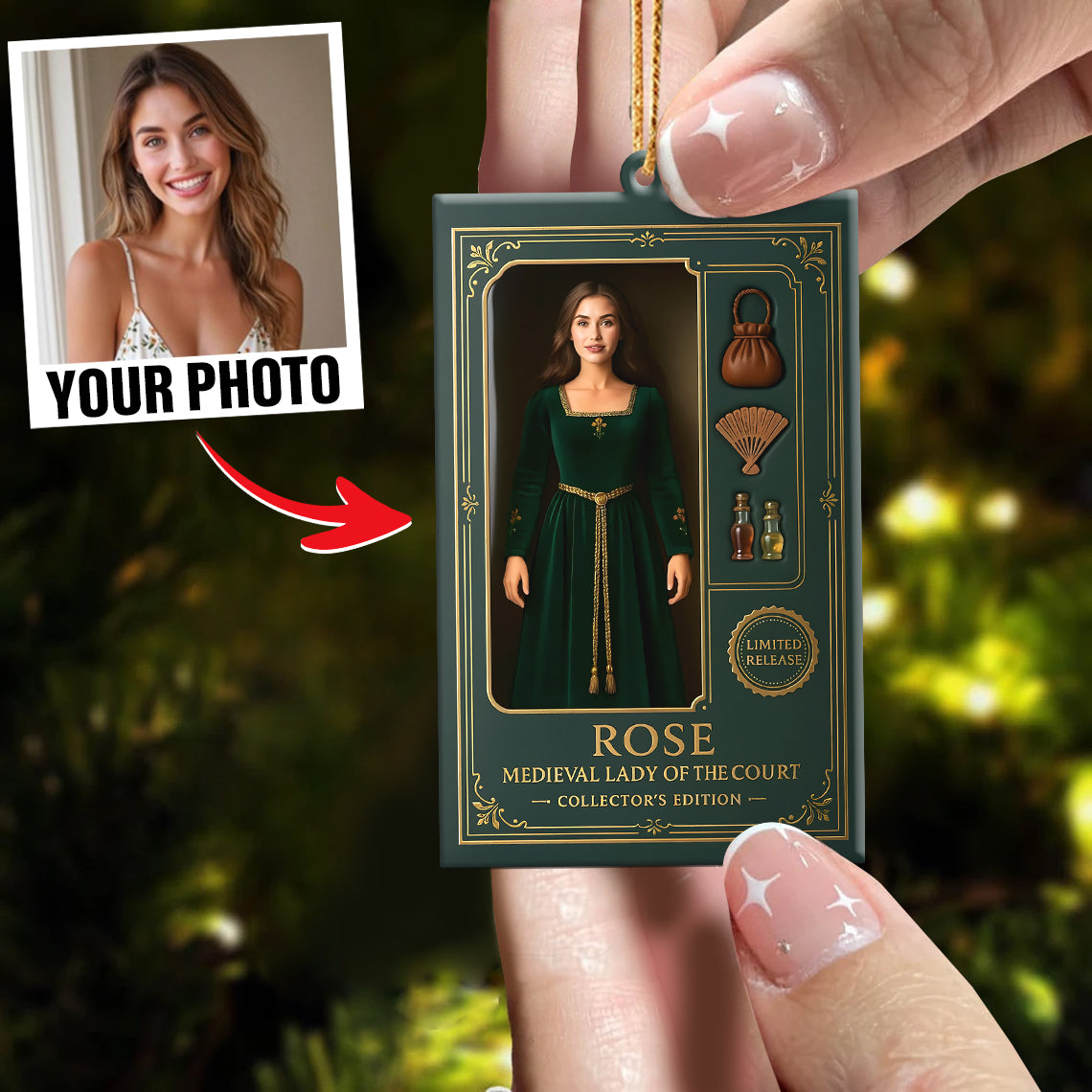 Turn Your Photo into an Action Figure - Custom Photo Ornament Toy Box Portrait | Medieval Lady