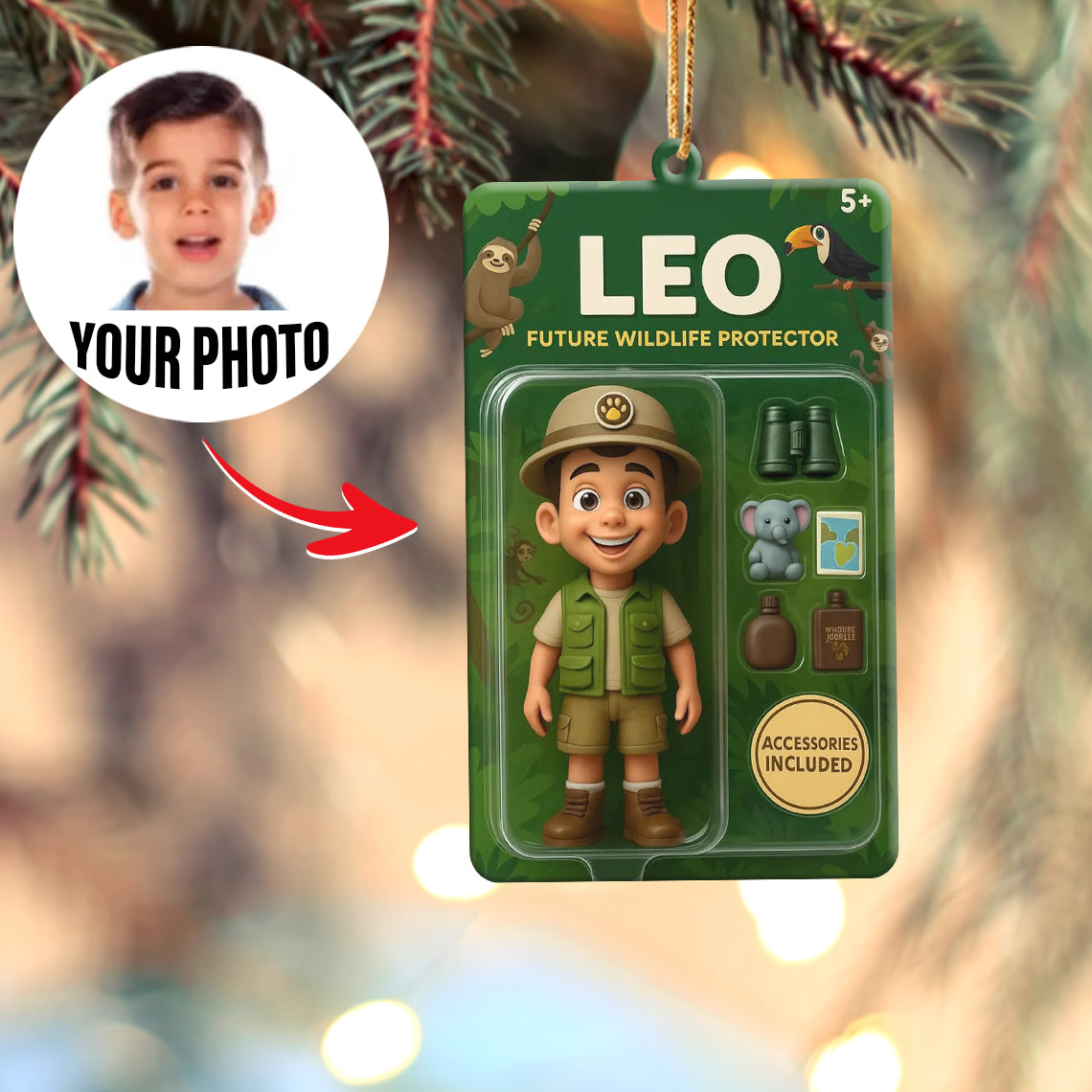 Turn Your Photo into an Action Figure - Custom Photo Ornament Toy Box Portrait | Wildlife Protector