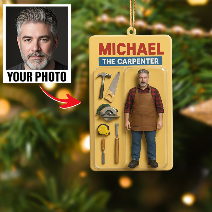 Turn Your Photo into an Action Figure - Custom Photo Ornament Toy Box Portrait | Carpenter