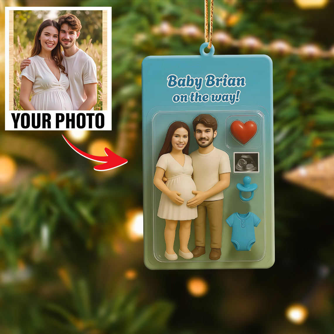 Turn Your Photo into an Action Figure - Custom Photo Ornament Toy Box Portrait | Expecting Couple