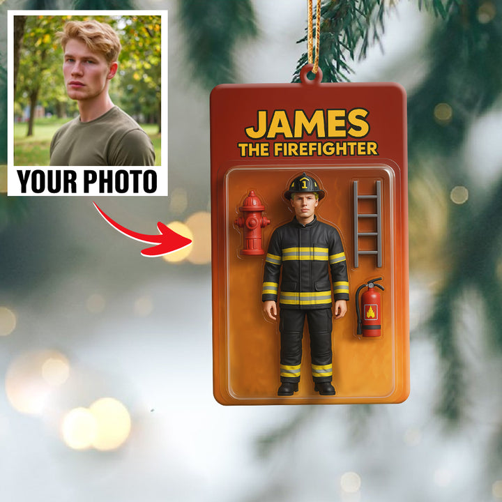 Turn Your Photo into an Action Figure - Custom Photo Ornament Toy Box Portrait | Firefighter