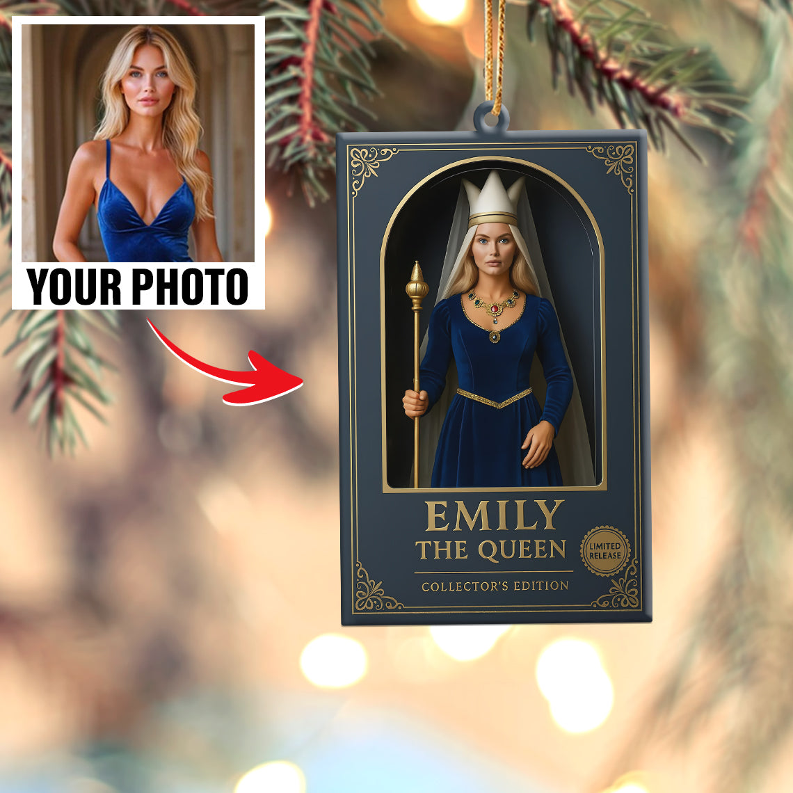 Turn Your Photo into an Action Figure - Custom Photo Ornament Toy Box Portrait | Queen