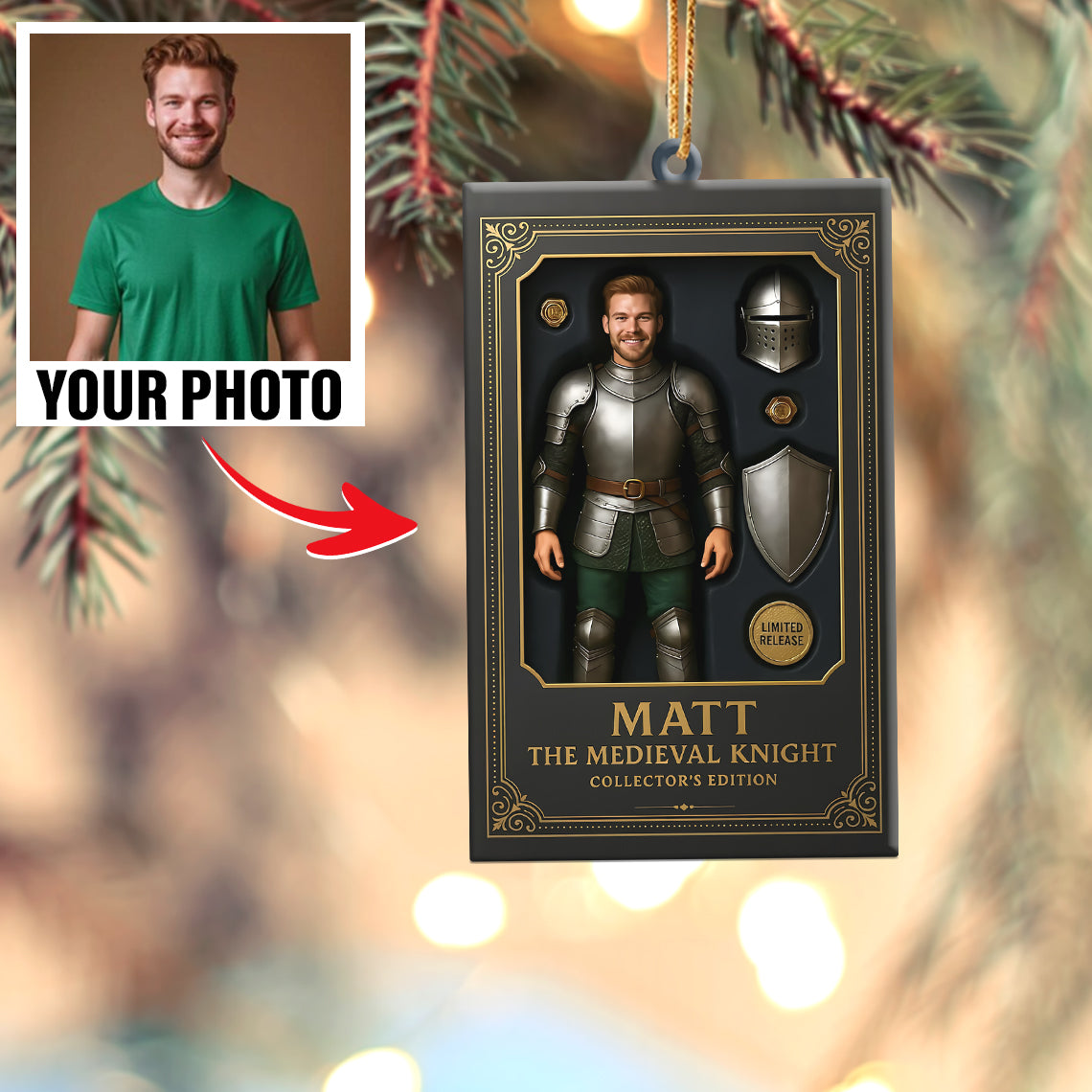 Turn Your Photo into an Action Figure - Custom Photo Ornament Toy Box Portrait | Medieval Knight