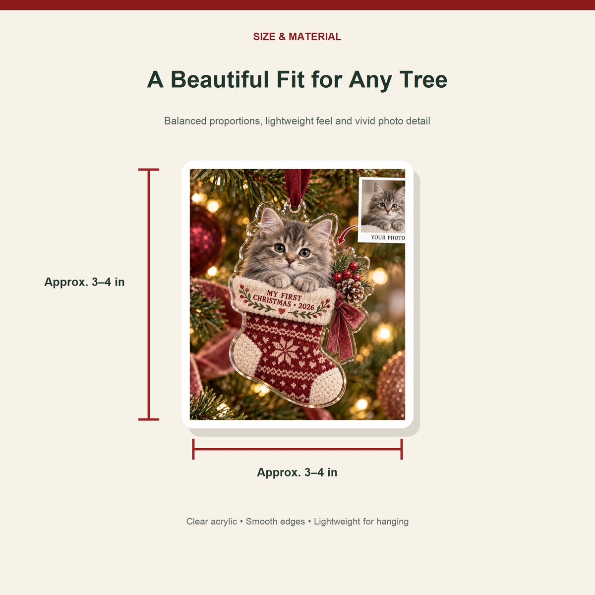 Personalized Kitten First Christmas Acrylic Ornament - Custom Photo Keepsake - image 3