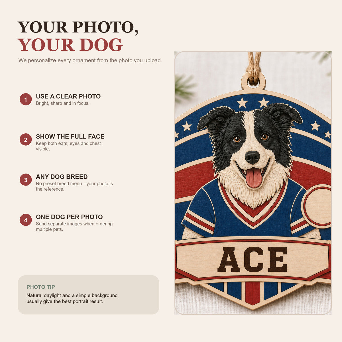 Personalized Sports Jersey Pup Photo Wood Ornament - Custom Pet Keepsake - image 7