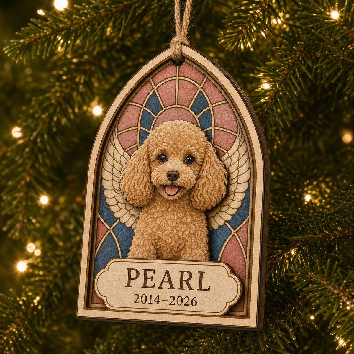 Personalized Stained Glass Style Pet Memorial Photo Wood Ornament - Custom Pet Keepsake - image 1