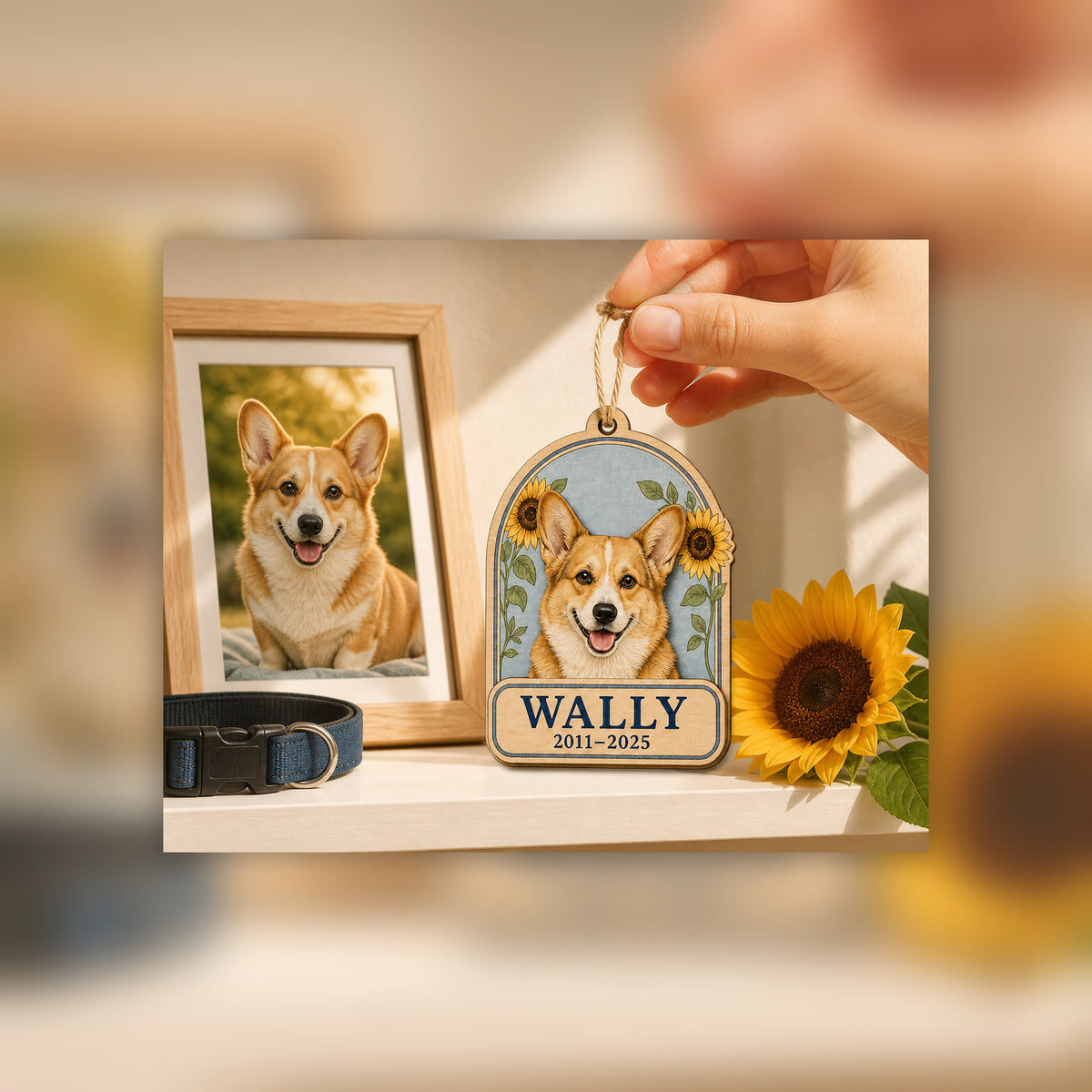 Personalized Sunflower Arch Pet Memorial Photo Wood Ornament - Custom Pet Keepsake - image 4