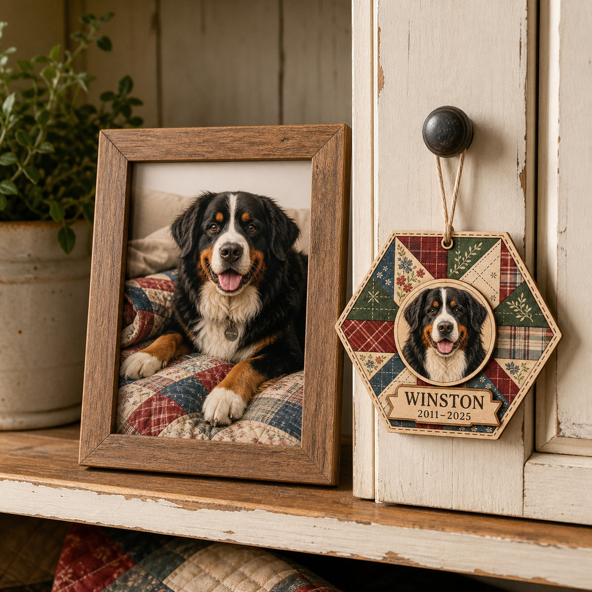 Personalized Memory Quilt Pet Memorial Photo Wood Ornament - Custom Pet Keepsake - image 5