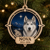 Personalized Moonlit Trail Compass Pet Memorial Photo Wood Ornament - Custom Pet Keepsake - image 1