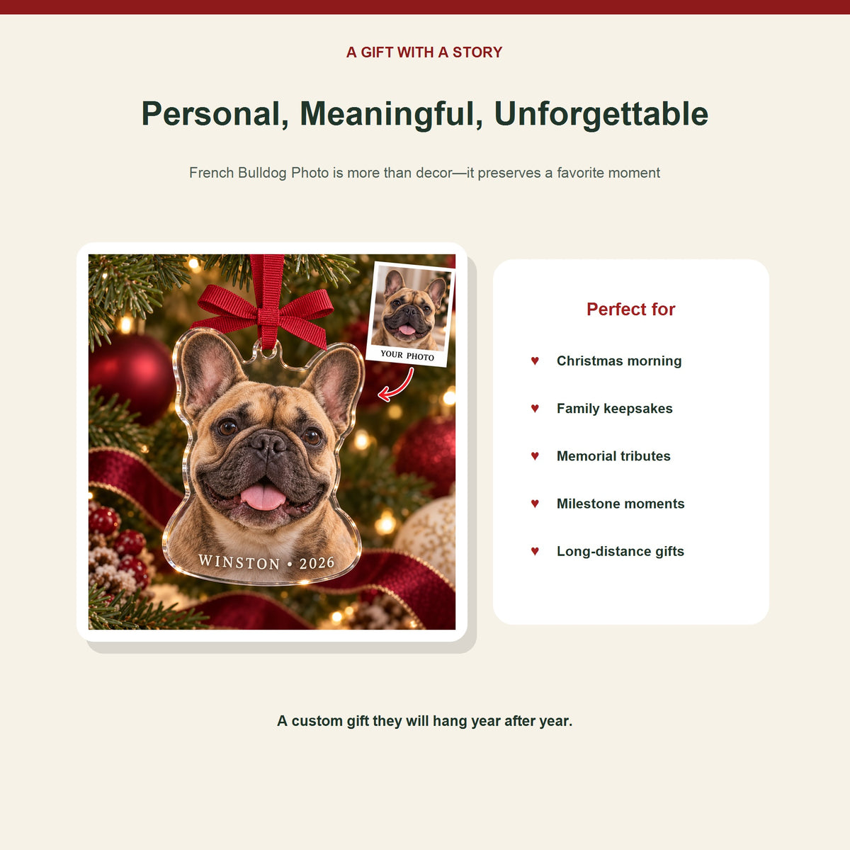 Personalized French Bulldog Photo Acrylic Ornament - Custom Christmas Keepsake - image 5