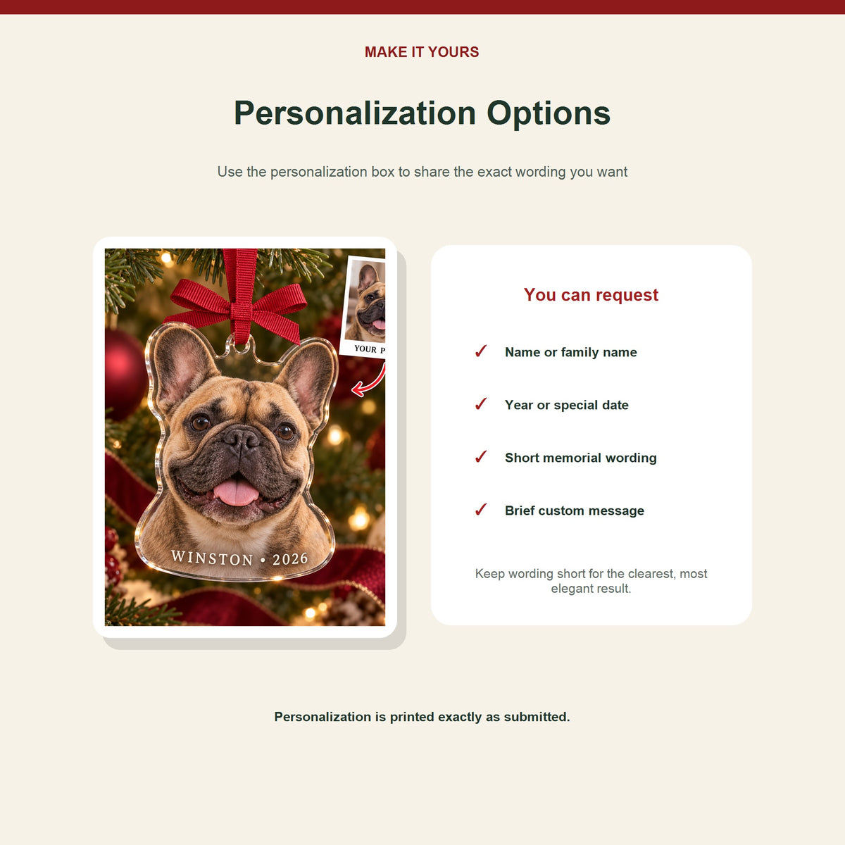 Personalized French Bulldog Photo Acrylic Ornament - Custom Christmas Keepsake - image 7