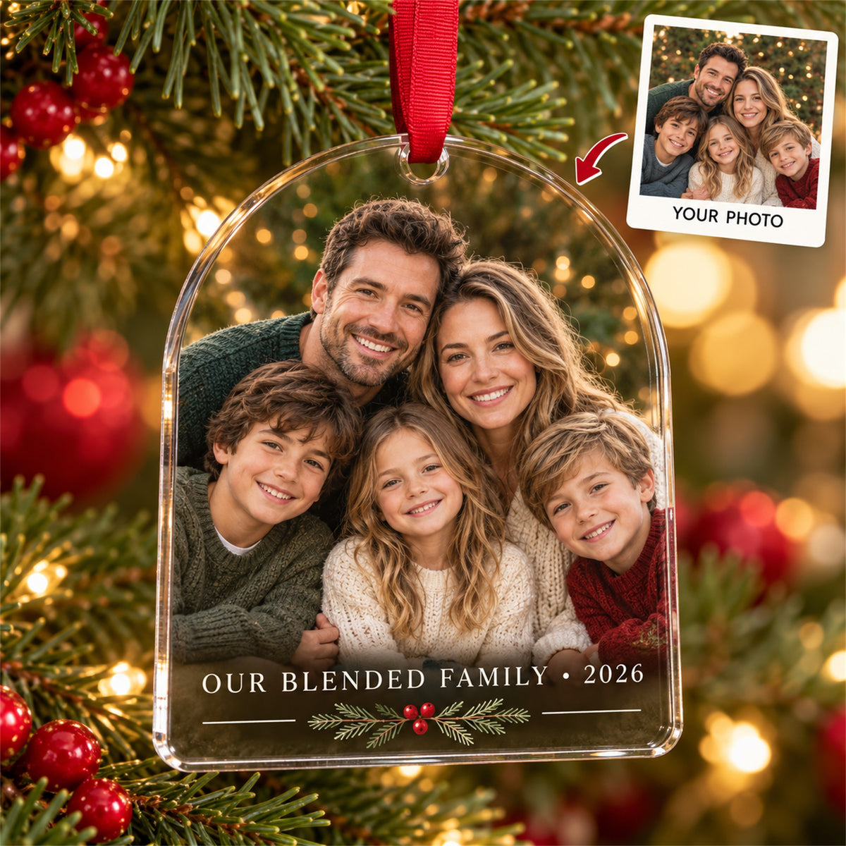Personalized Blended Family Acrylic Ornament - Custom Photo Keepsake - image 1