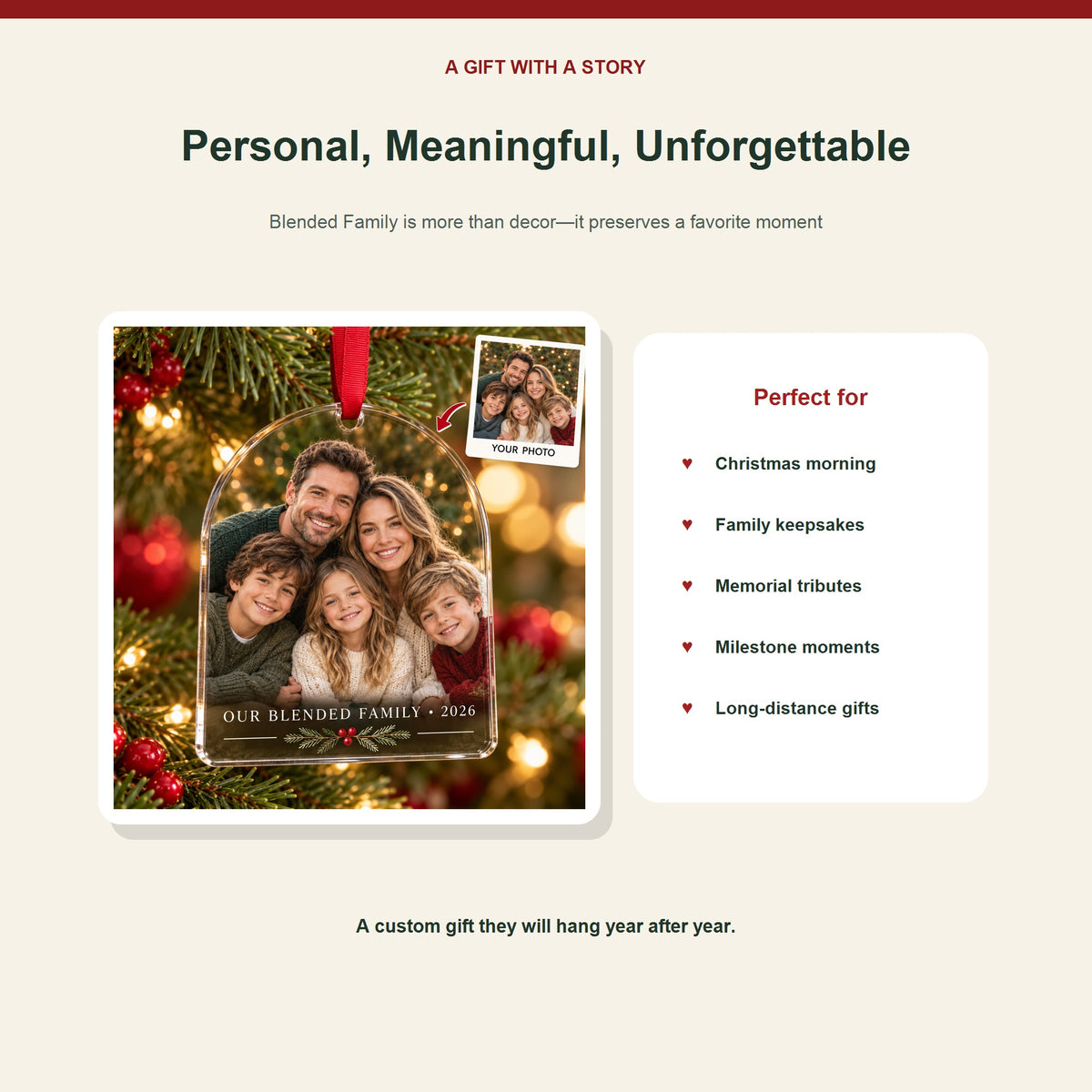 Personalized Blended Family Acrylic Ornament - Custom Photo Keepsake - image 5