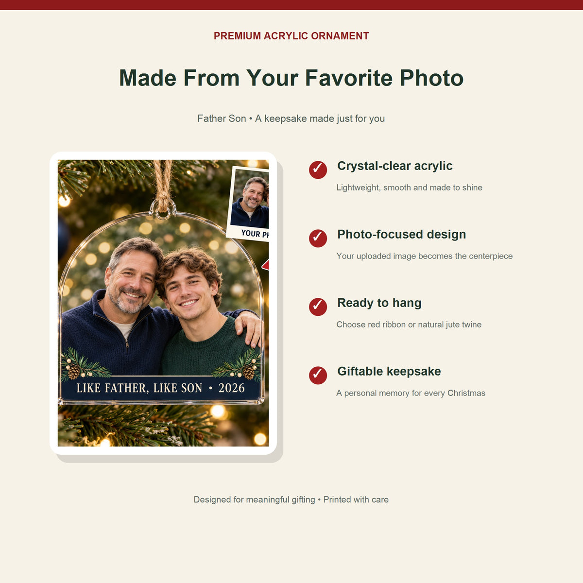 Personalized Father Son Acrylic Ornament - Custom Photo Keepsake - image 2