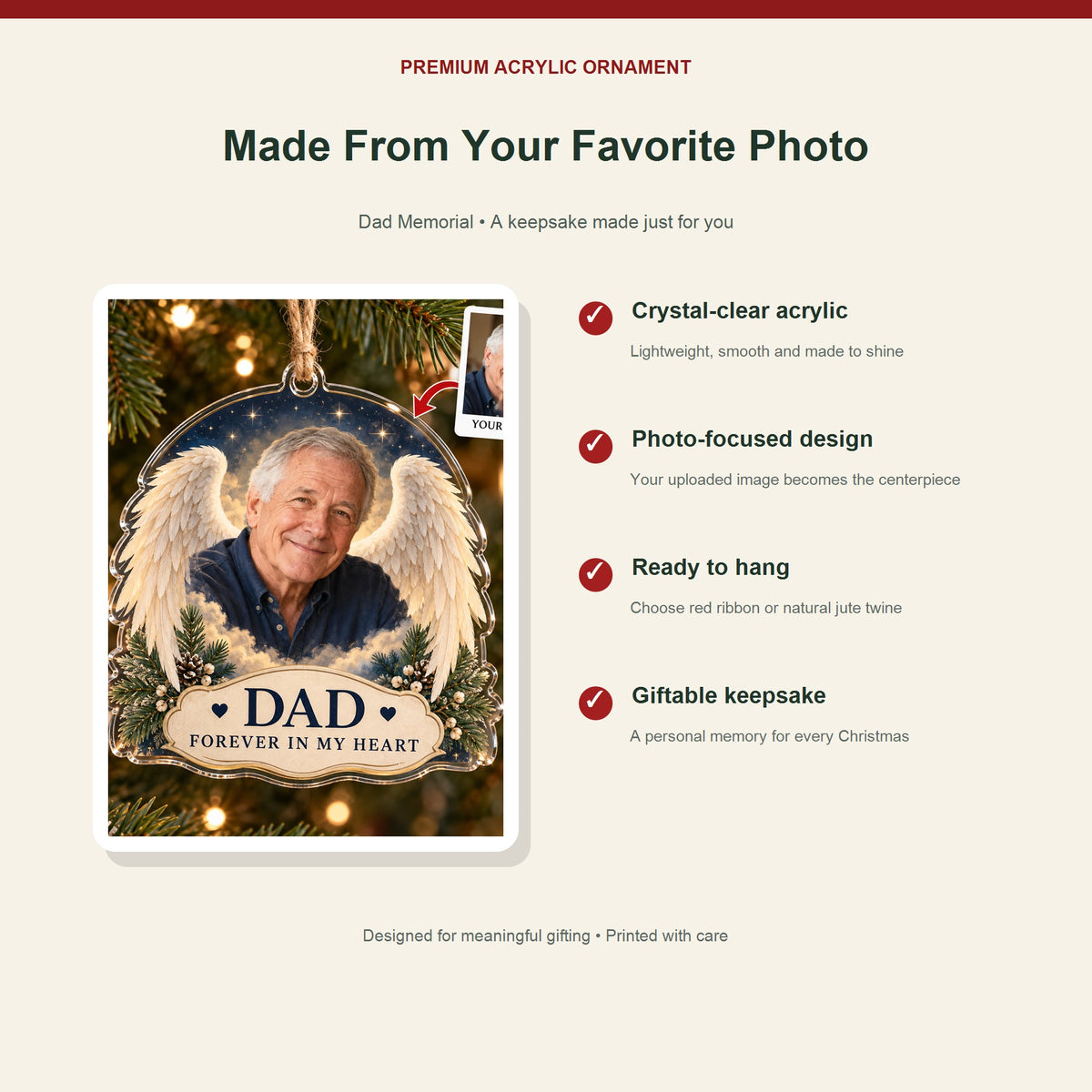 Personalized Dad Memorial Acrylic Ornament - Custom Photo Keepsake - image 2