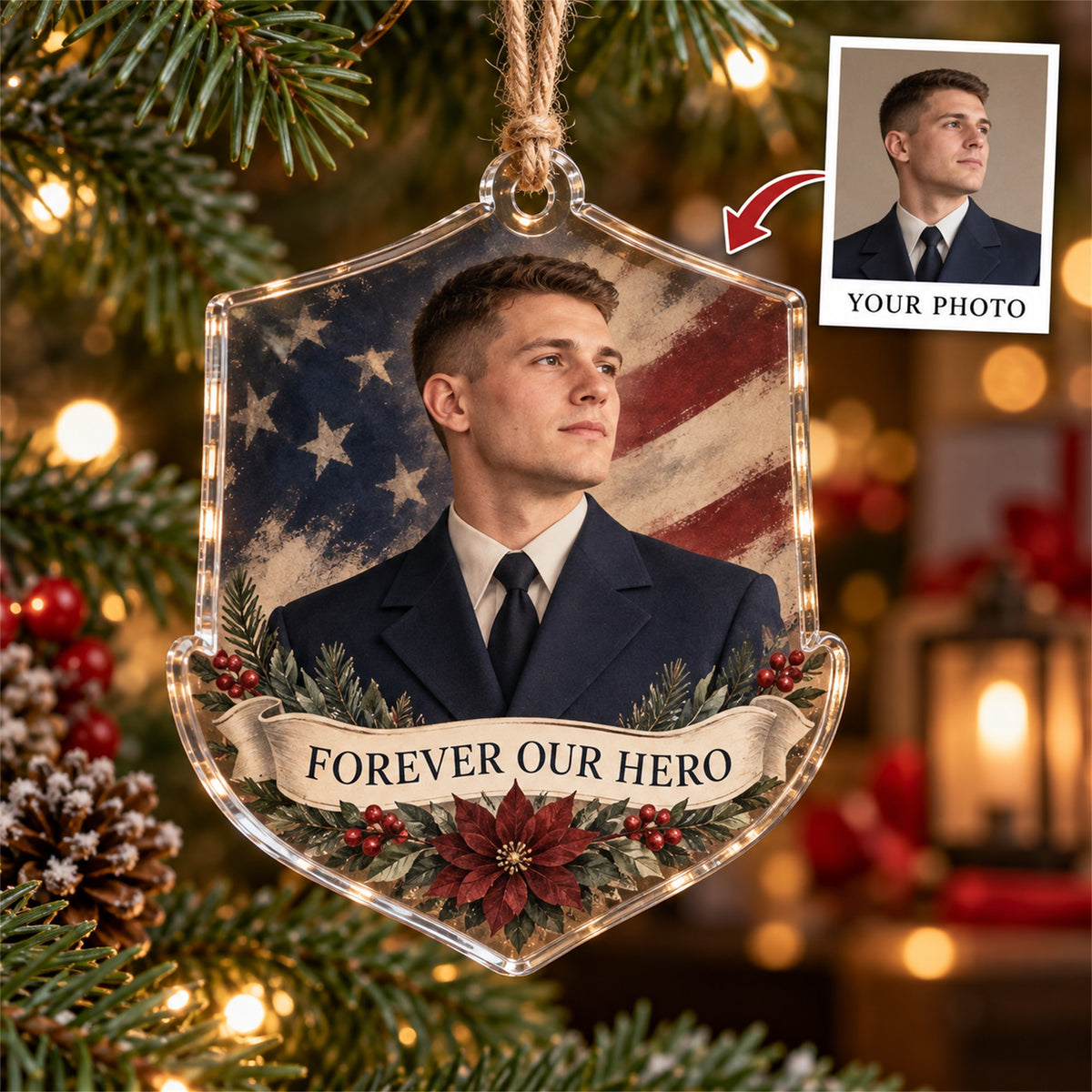 Personalized Military Memorial Acrylic Ornament - Custom Photo Keepsake - image 1