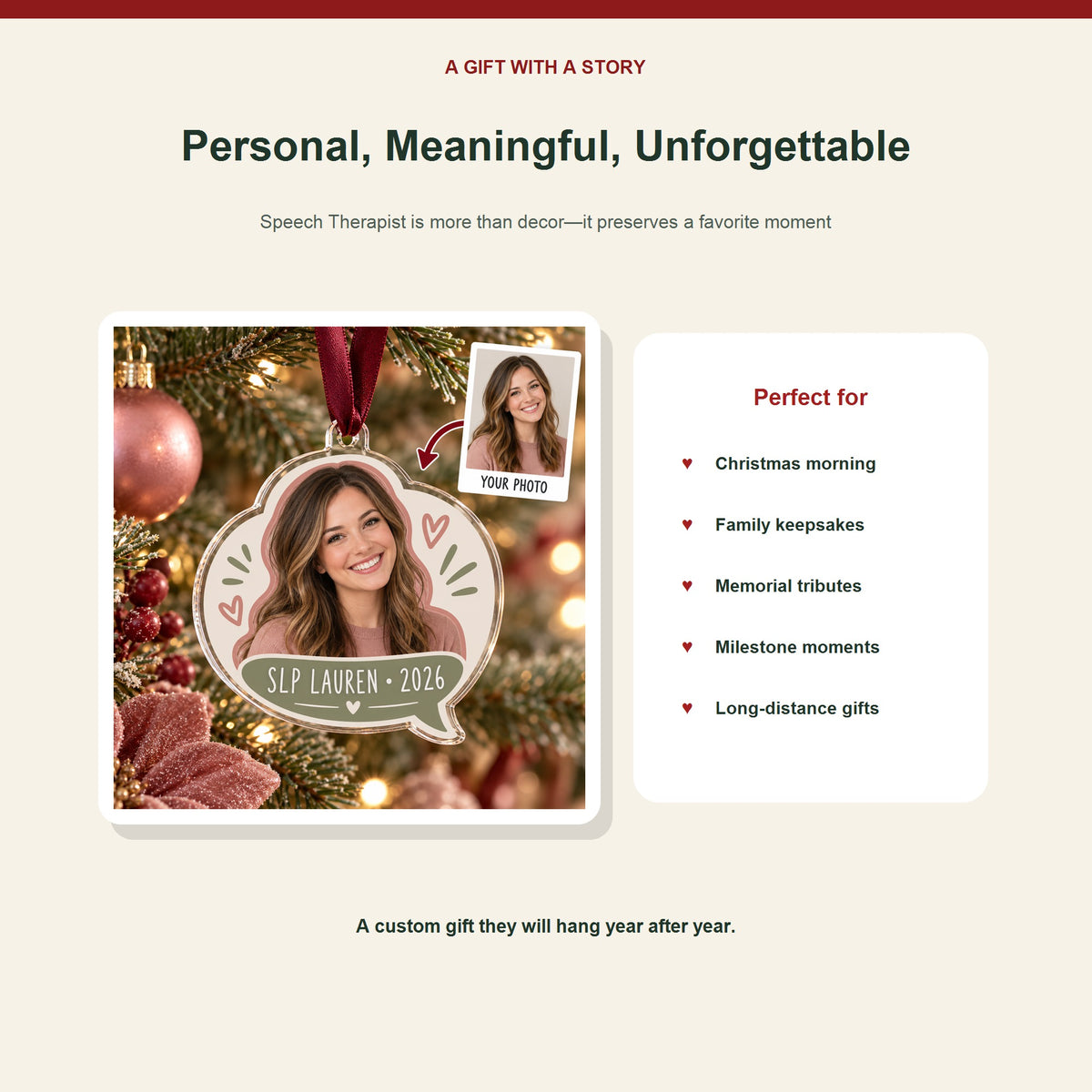 Personalized Speech Therapist Photo Acrylic Ornament - Custom Christmas Keepsake - image 5