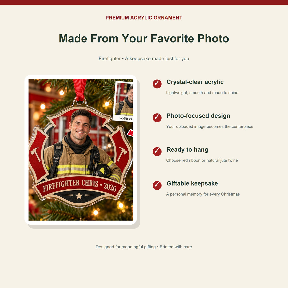 Personalized Firefighter Photo Acrylic Ornament - Custom Christmas Keepsake - image 2