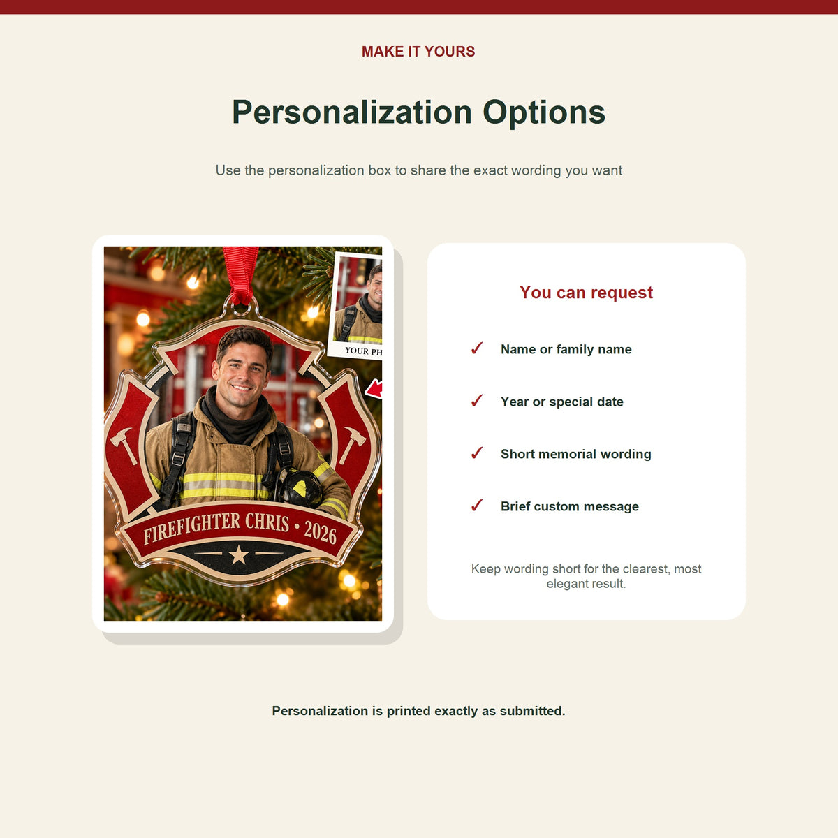 Personalized Firefighter Photo Acrylic Ornament - Custom Christmas Keepsake - image 7