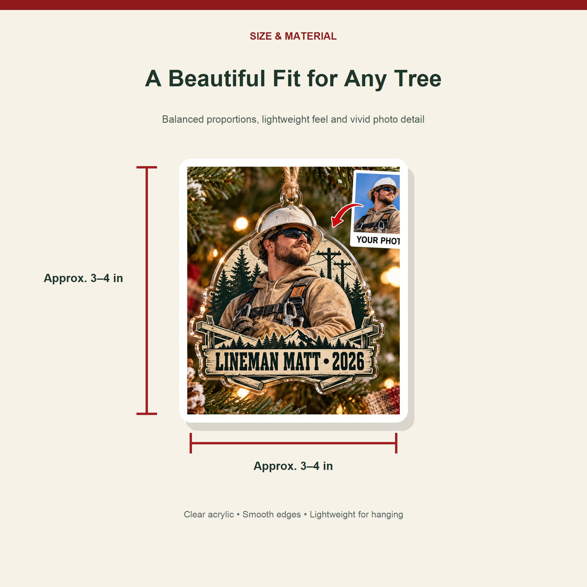 Personalized Lineman Photo Acrylic Ornament - Custom Christmas Keepsake - image 3