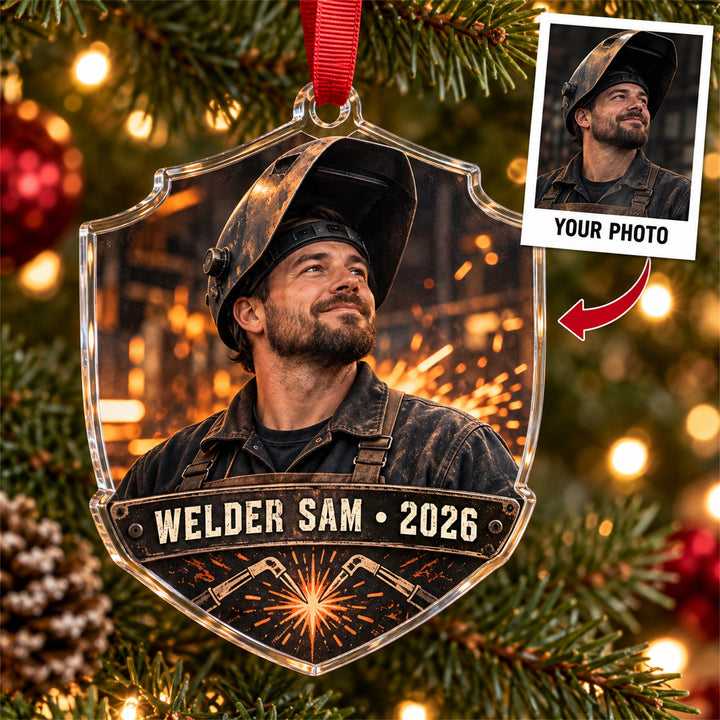 Personalized Welder Photo Acrylic Ornament - Custom Christmas Keepsake - image 1