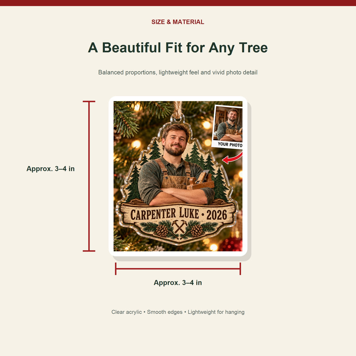 Personalized Carpenter Photo Acrylic Ornament - Custom Christmas Keepsake - image 3
