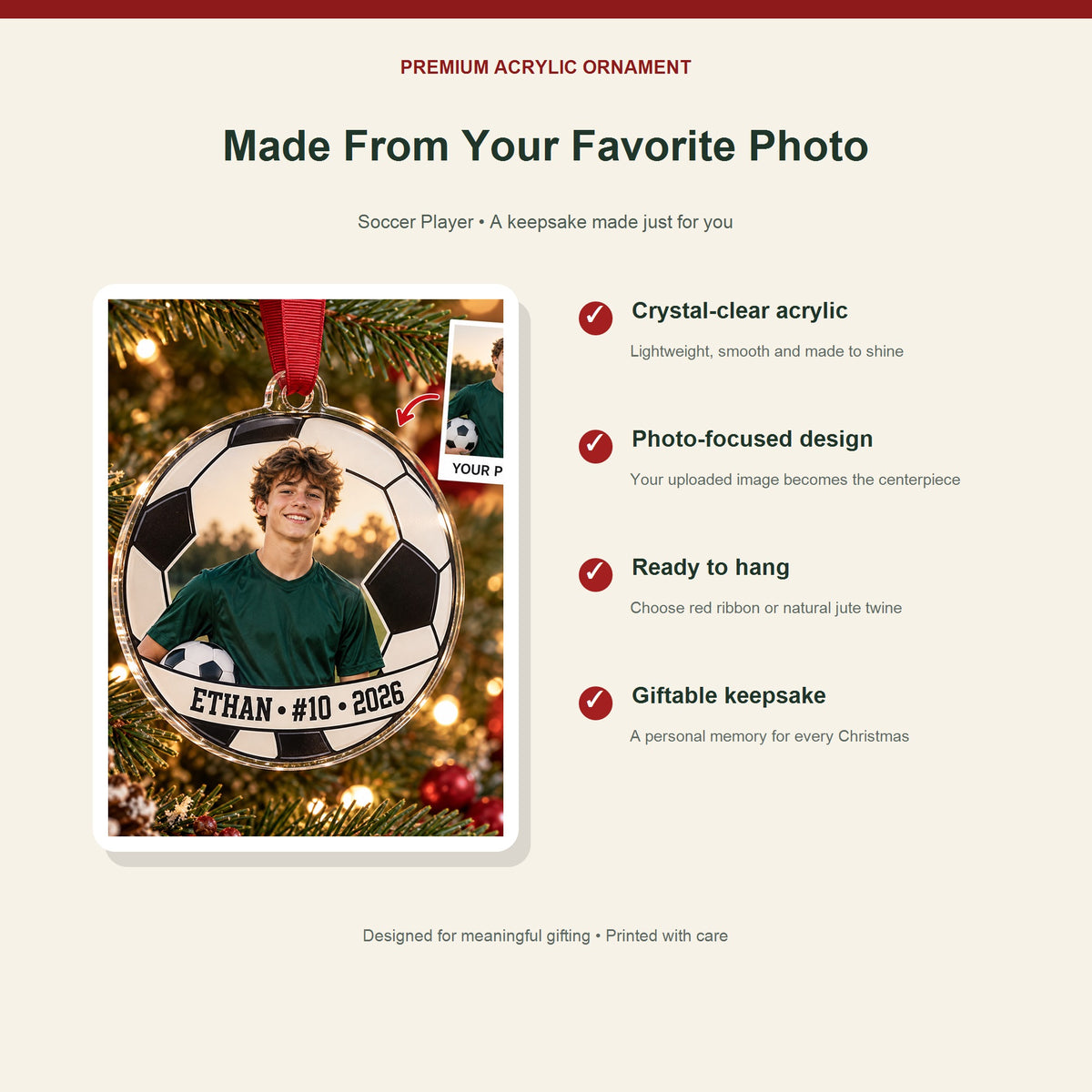 Personalized Soccer Photo Acrylic Ornament - Custom Athlete Christmas Keepsake - image 2