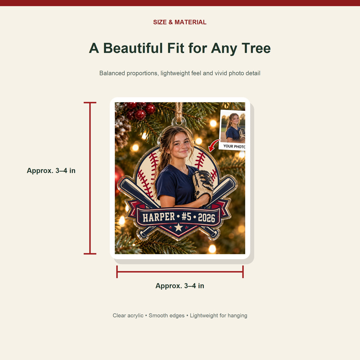 Personalized Softball Photo Acrylic Ornament - Custom Athlete Christmas Keepsake - image 3