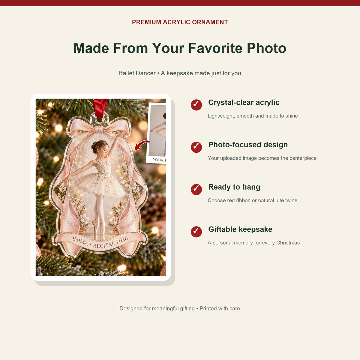 Personalized Ballet Dancer Photo Acrylic Ornament - Custom Athlete Christmas Keepsake - image 2