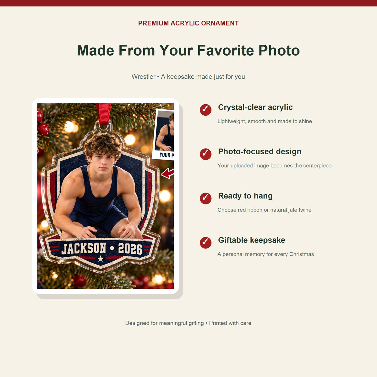 Personalized Wrestler Photo Acrylic Ornament - Custom Athlete Christmas Keepsake - image 2