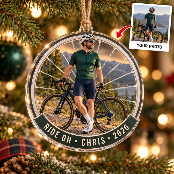 Personalized Cyclist Photo Acrylic Ornament - Custom Athlete Christmas Keepsake - image 1