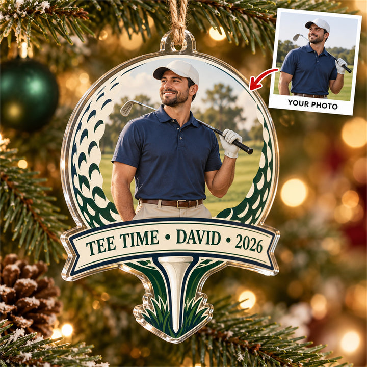 Personalized Golfer Photo Acrylic Ornament - Custom Athlete Christmas Keepsake - image 1