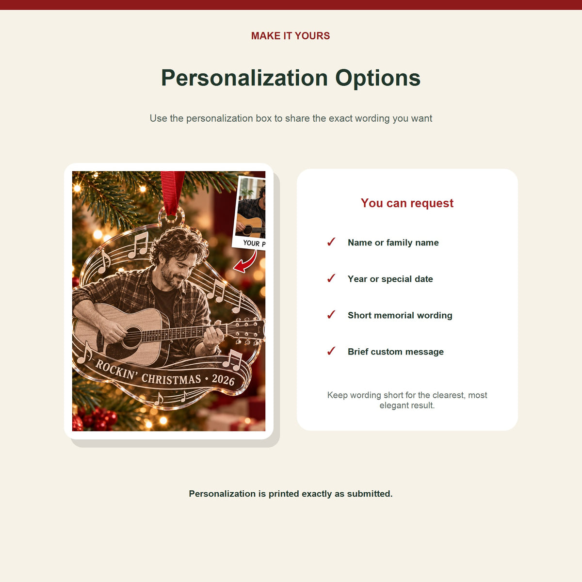 Personalized Guitar Musician Acrylic Ornament - Custom Photo Keepsake - image 7