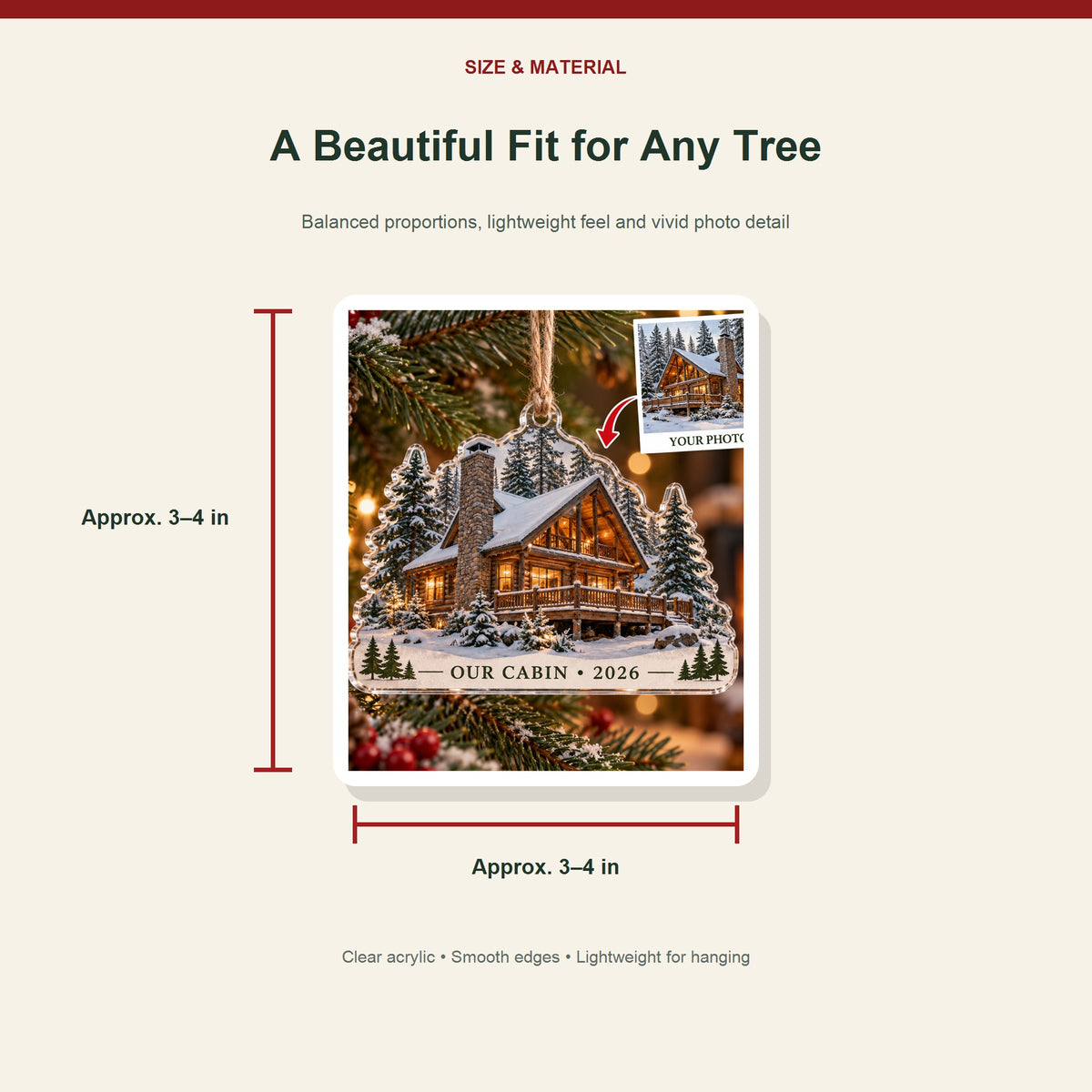 Personalized Cabin Photo Acrylic Ornament - Custom Photo Keepsake - image 3