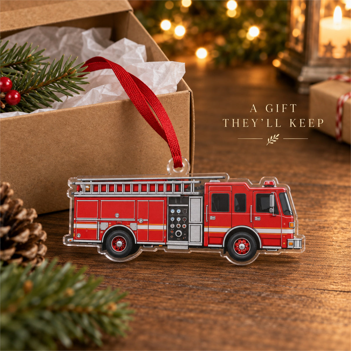 Custom Fire Truck Photo Acrylic Ornament - Personalized Vehicle Christmas Keepsake - image 5